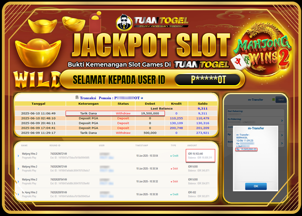 TUANTOGEL JACKPOT SLOT MAHJONG WINS 2 Rp19.500.000 - LUNAS